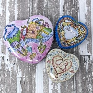 💕♥️BRIGHTON♥️💕Lot of Three Heart Shaped Tin Trinket Containers
